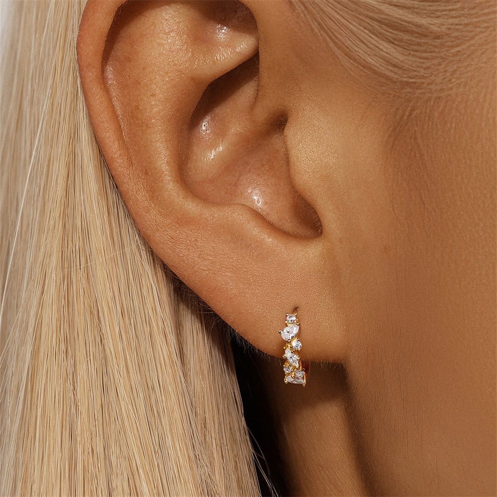 Zirconia Cluster Hoop Earrings - mifjewelry