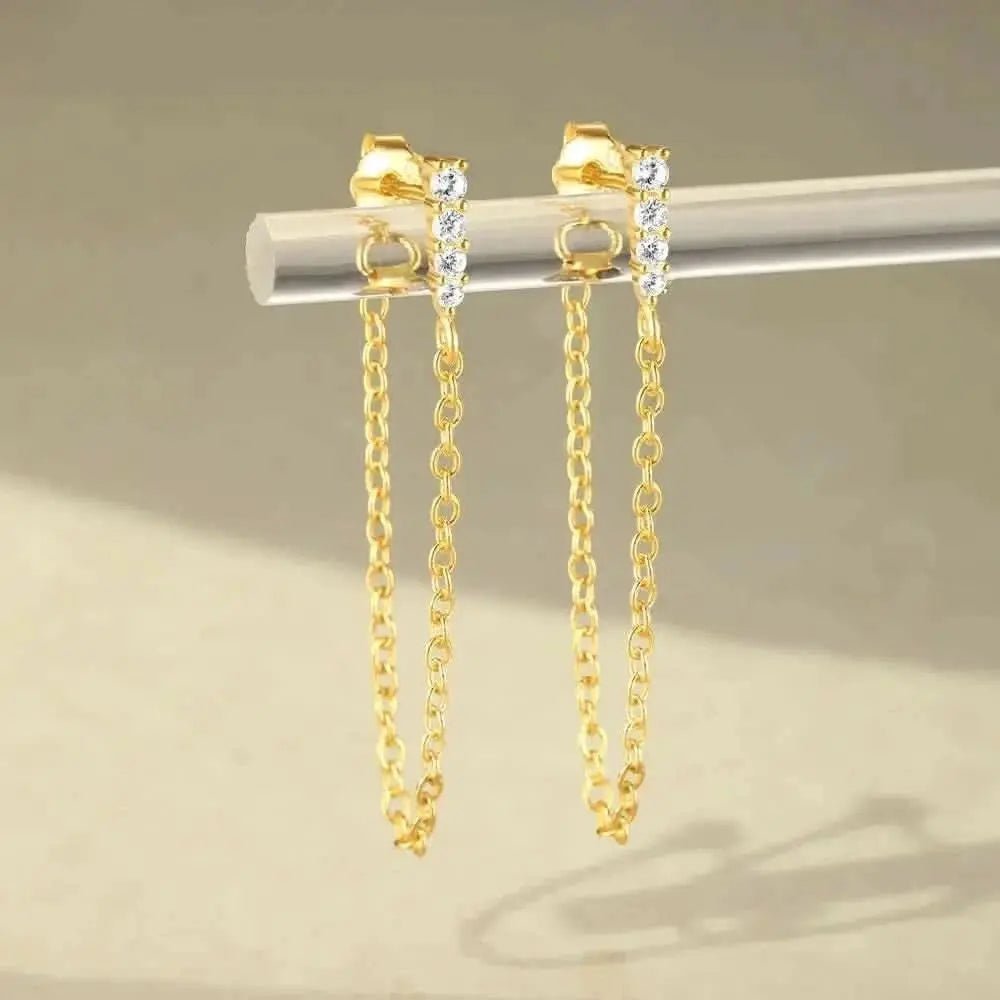 Zirconia Long Chain Tassel Earrings - mifjewelry