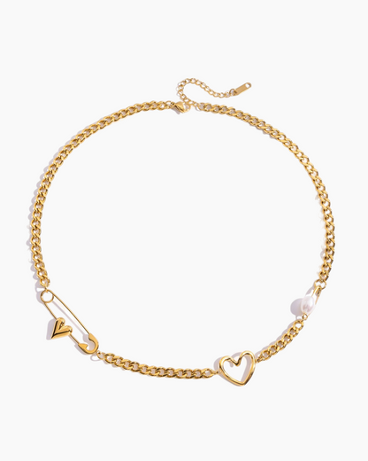 Heart-Pin Chain Necklace