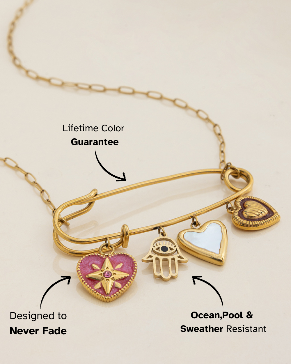 Lover’s Charm Safety Pin Necklace