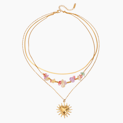 Sun-Kissed Heart & Gemstone Layered Necklace