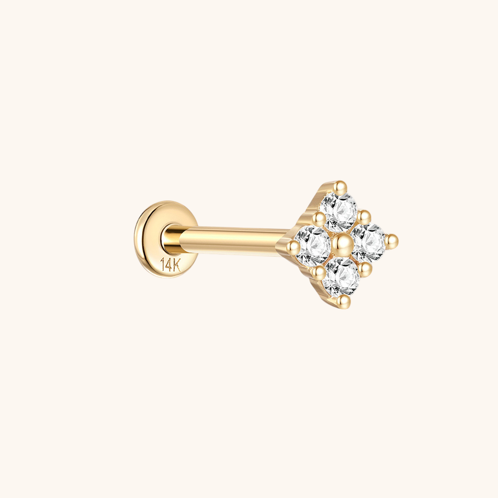 (Unique) Boucle d'oreille à tige en or massif 14 carats avec zircone