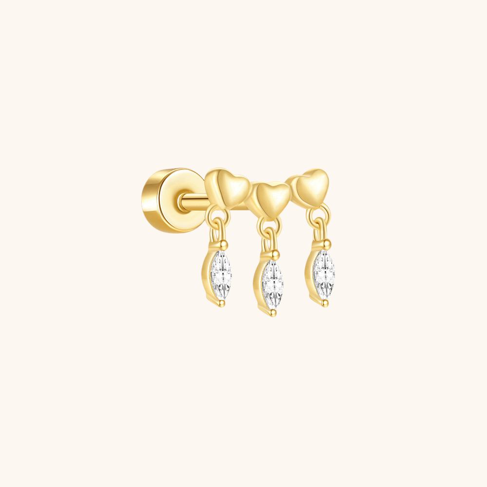 Triple Heart Drop Zircon Cartilage Stud