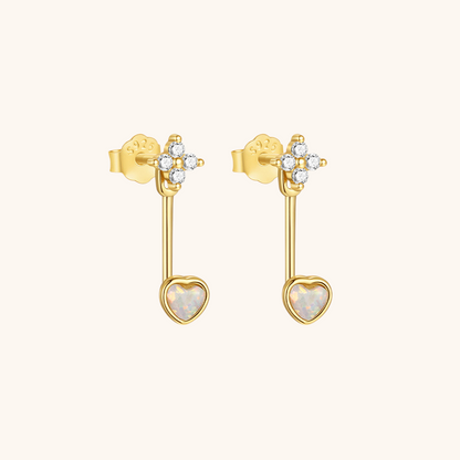 Heart Opal & Zirconia Dangle Earrings
