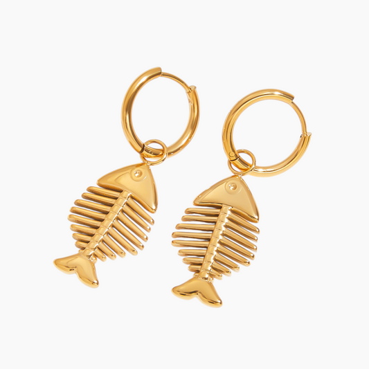 Golden Fishbone Drop Earrings