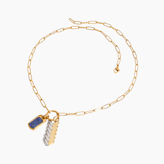 Lapis Feather Charm Necklace