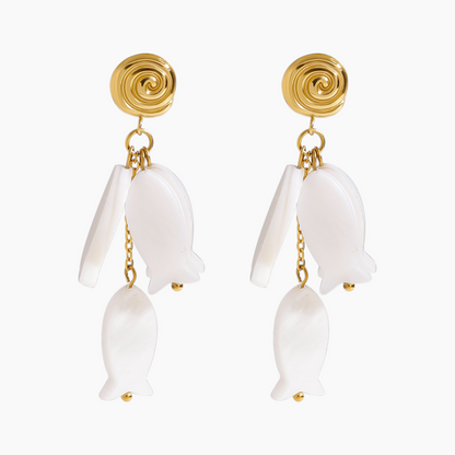Moonlit Ocean Fish & Shell Earrings