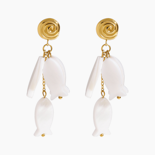 Moonlit Ocean Fish & Shell Earrings