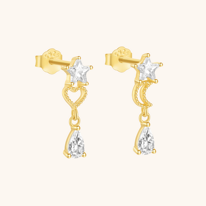 Star and Moon Zircon Drop Earrings