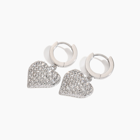 Radiant Heart Drop Earrings - Silver
