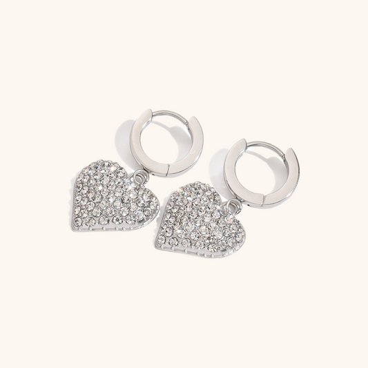 Radiant Heart Drop Earrings - Silver