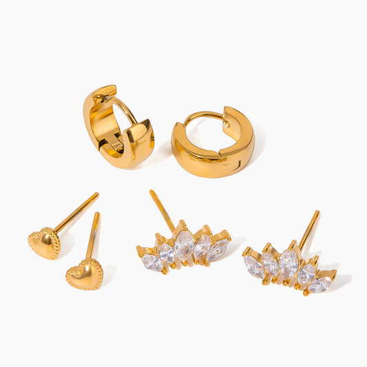 Morning Gleam – Heart & Zirconia Trio Earring Set