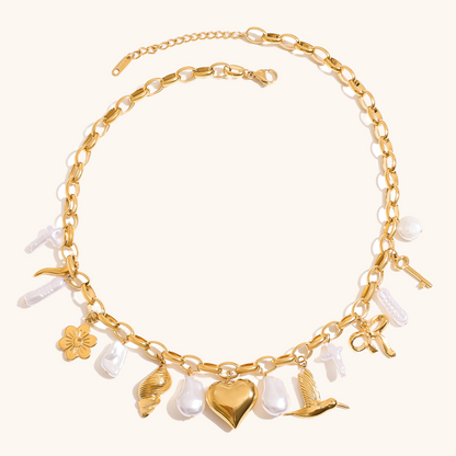 Ocean Heart Pearl Charm Necklace