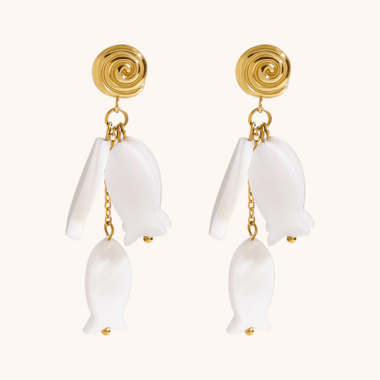 Moonlit Ocean Fish & Shell Earrings