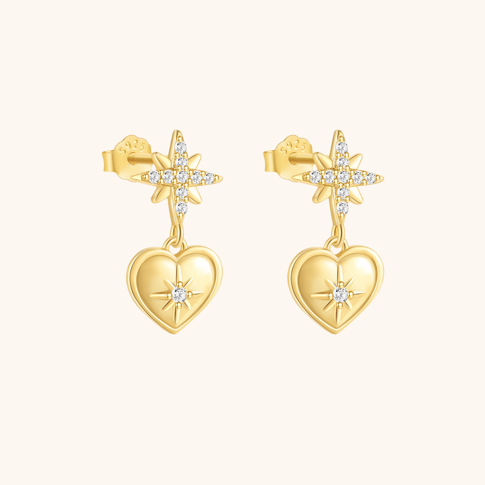 Boucles d'oreilles pendantes en forme de cœur et d'étoile