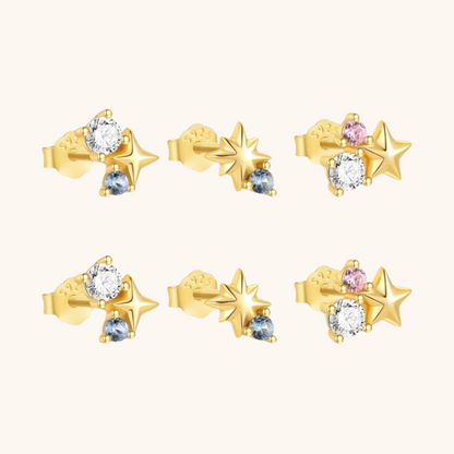 Star and Moon Zirconia Earring Set