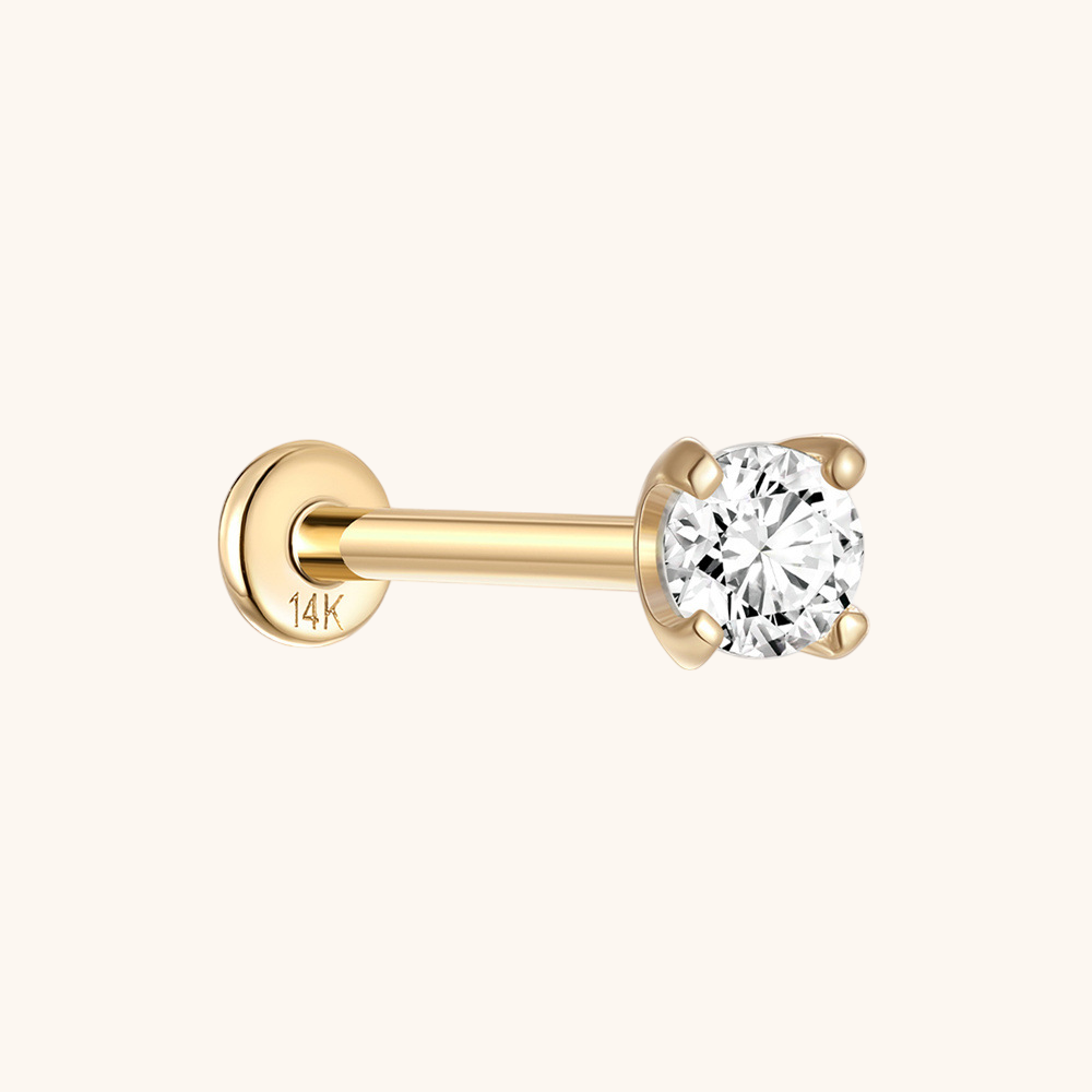 (Unique) Boucle d'oreille solitaire en or massif 14 carats avec zircone