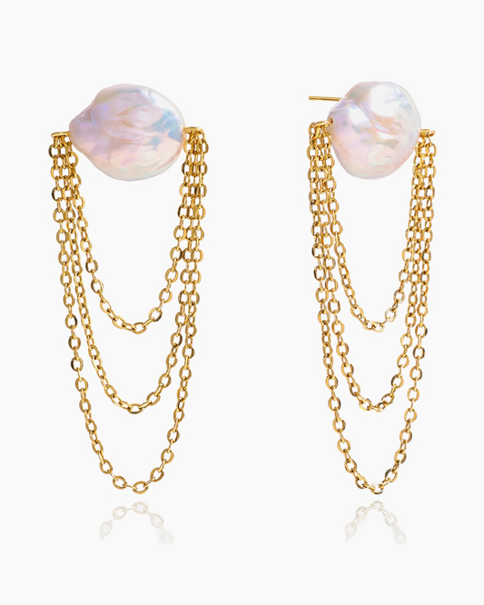 Baroque Pearl Layered Chain Earrings
