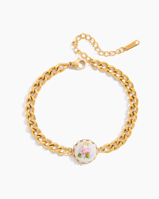 Enamel Peony Charm Bracelet
