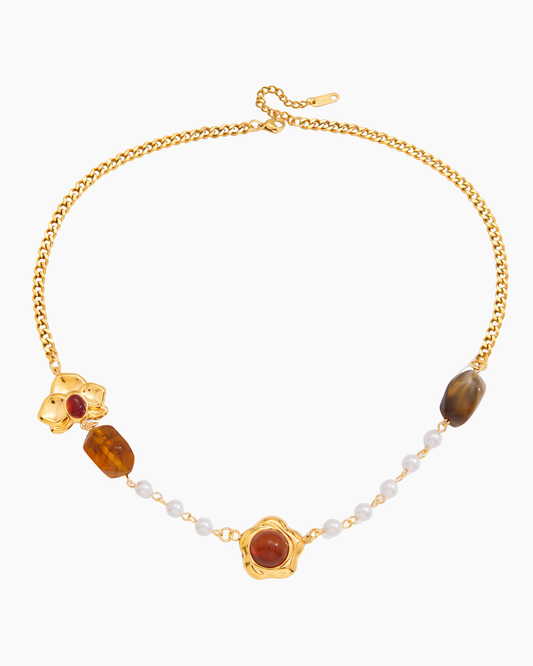 Golden Leaf Pearl & Gemstone Necklace
