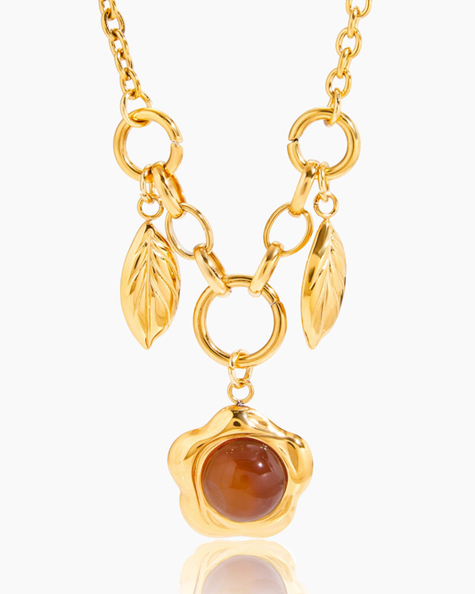 Golden Leaf Gemstone Statement Necklace