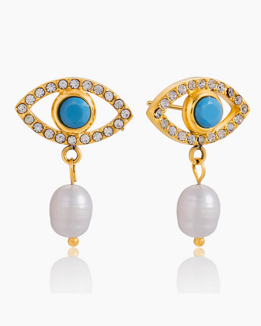Pearl Evil Eye Drop Earrings