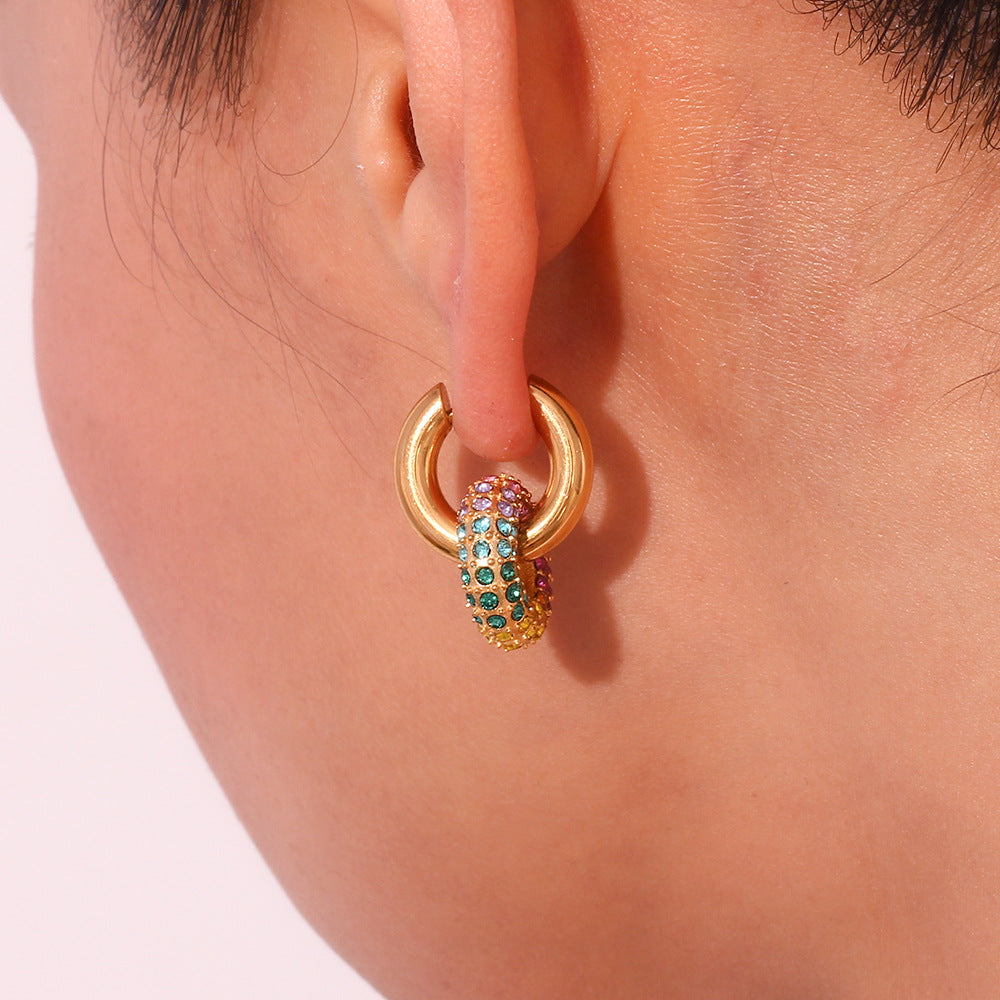 Rainbow Pave Hoop Earrings