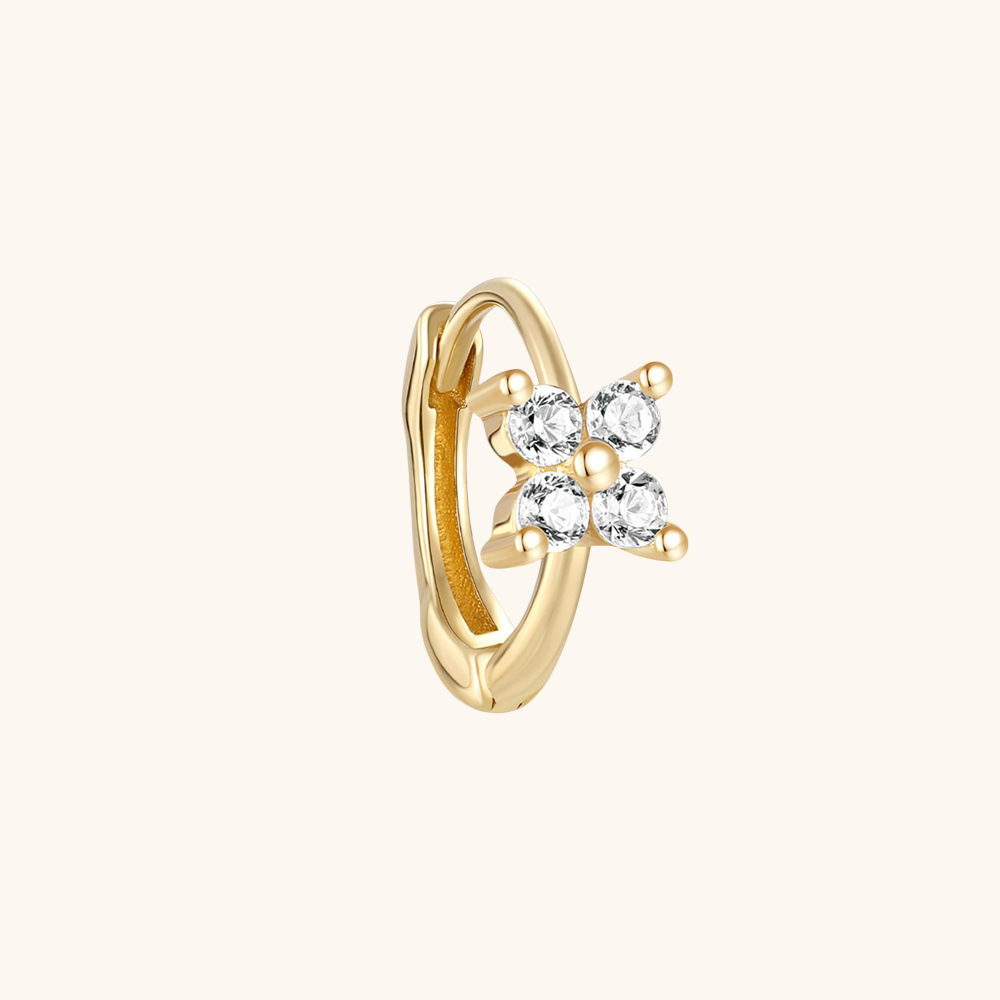 (Unique) Mini-boucle d'oreille créole en or massif 14 carats avec zircone