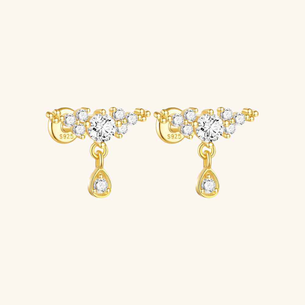 Teardrop and Zirconia Cluster Stud Earrings