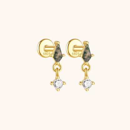 Moss Agate & Zirconia Star Drop Earrings