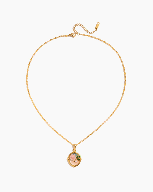 Vintage Pink Rose Pendant Necklace