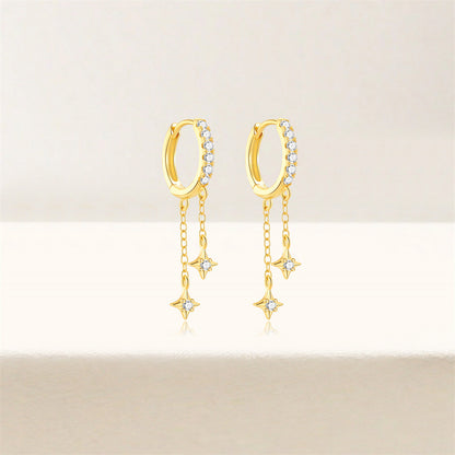 Zirconia Star Drop Hoop Earrings