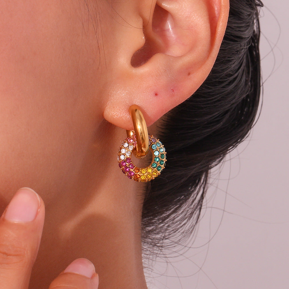Rainbow Pave Hoop Earrings