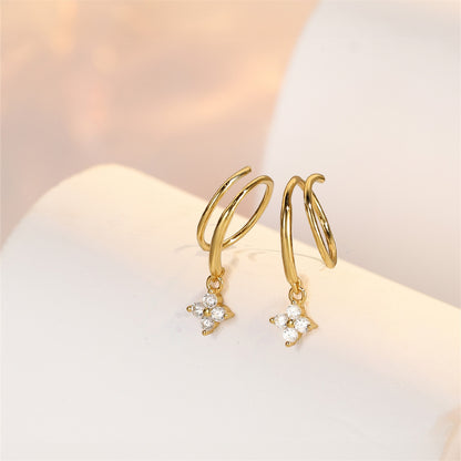 Zirconia Cross Drop Hoop Earrings