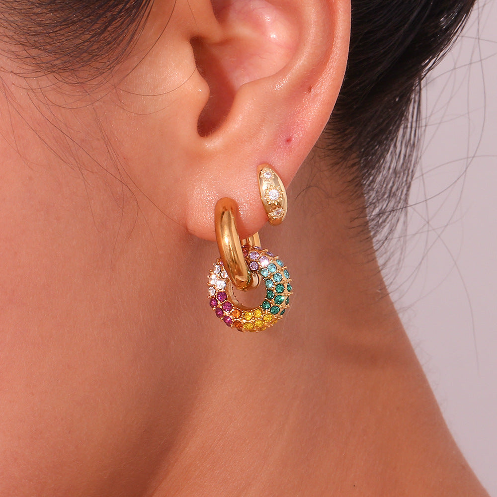 Rainbow Pave Hoop Earrings