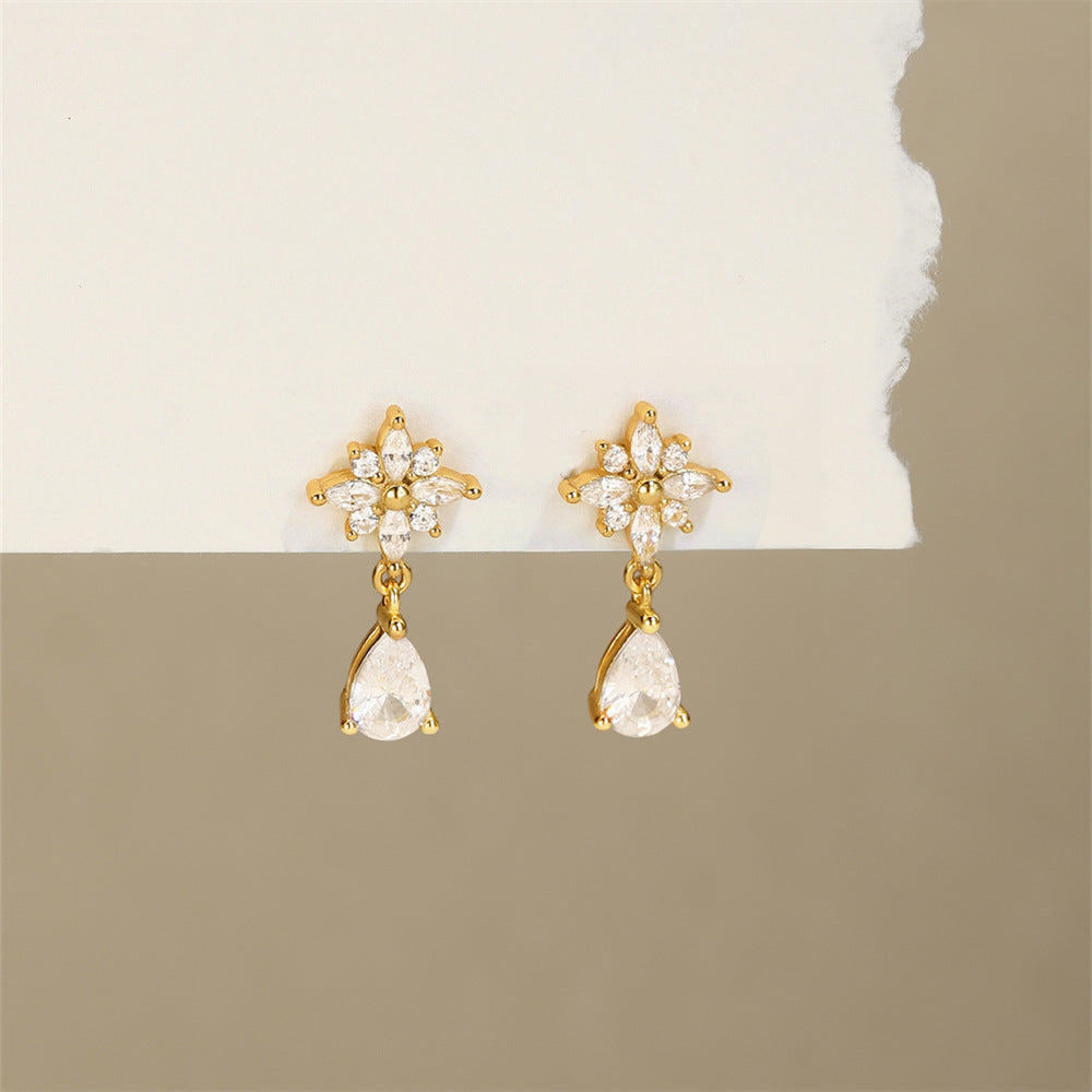 Floral Drop Earrings with Zirconia