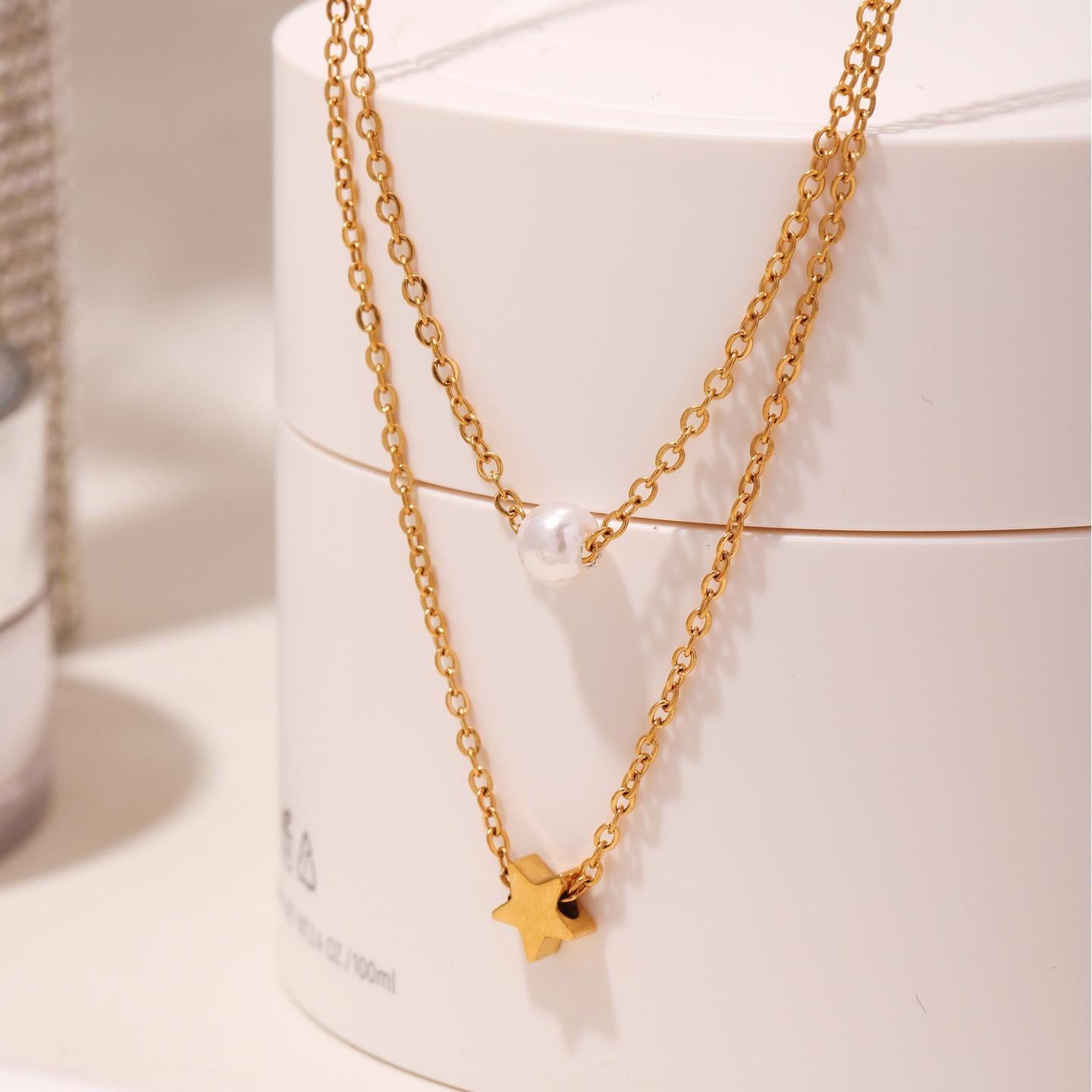 Double Layer Pearl and Star Necklace
