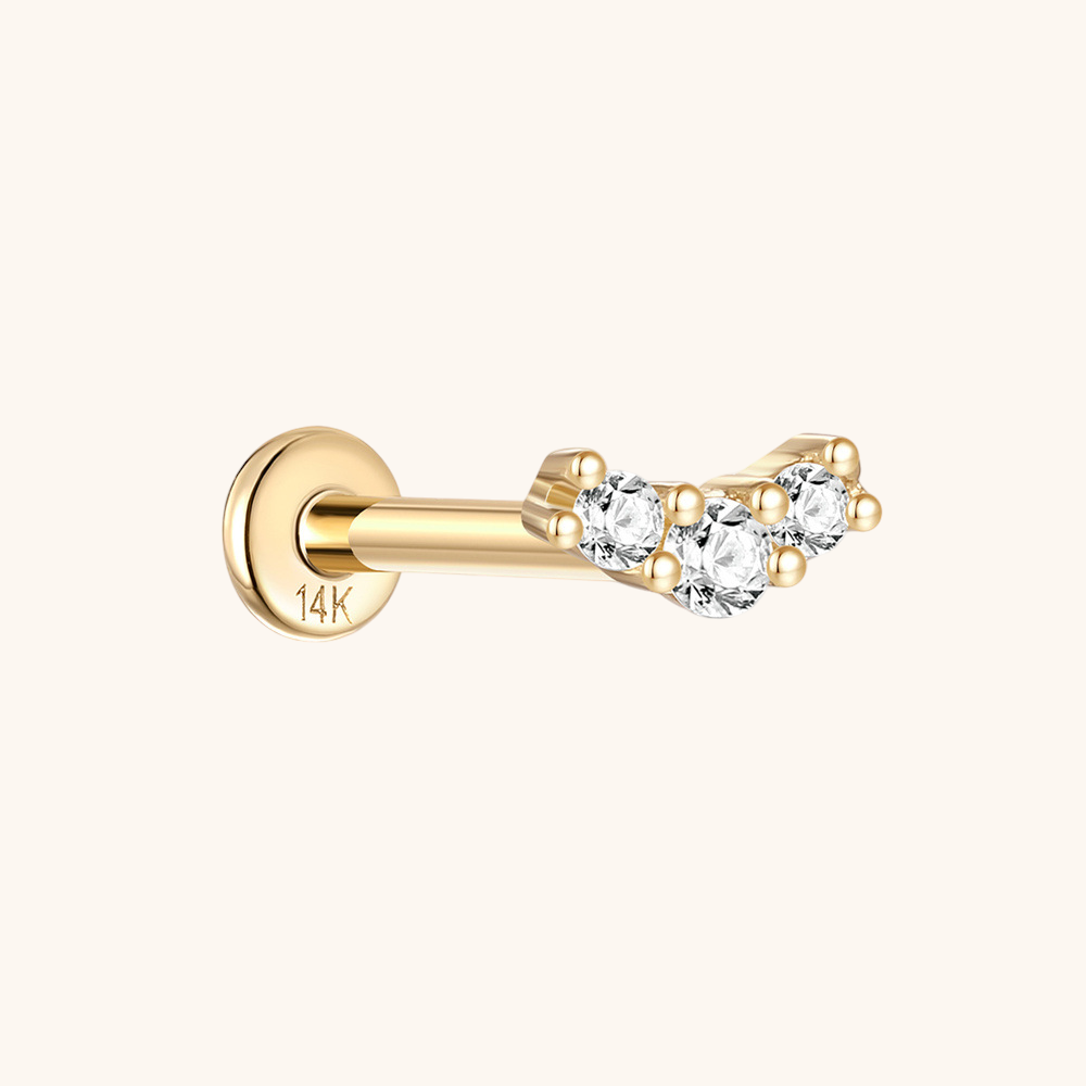 (Unique) Boucle d'oreille à tige en or massif 14 carats avec zircone