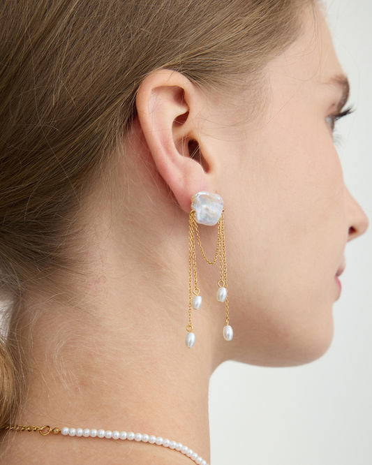 Baroque Pearl Chain Drop Earrings