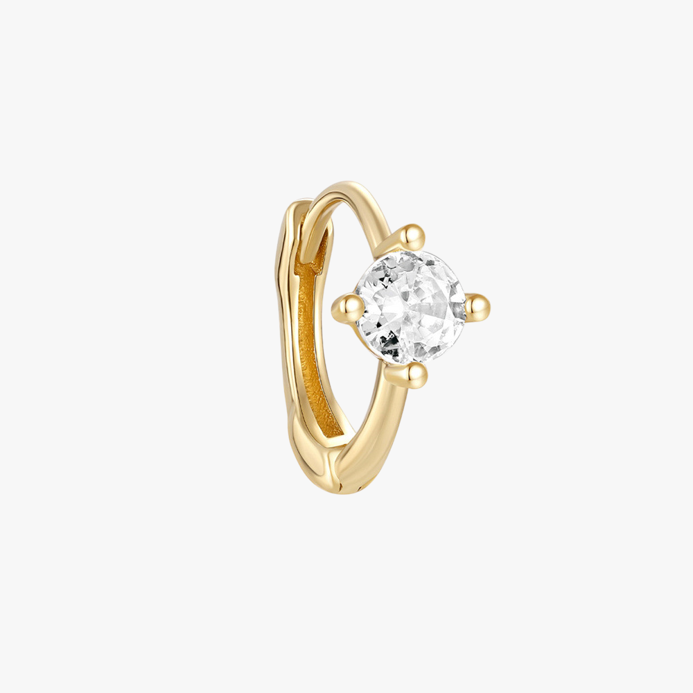 14K gold CZ hoop earrings featuring a sparkling cubic zirconia, perfect for everyday wear