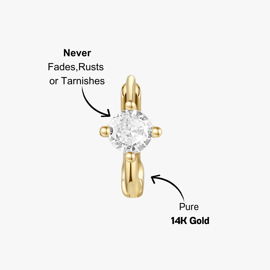 14K gold CZ hoop earrings with cubic zirconia, minimalistic design perfect for any occasion