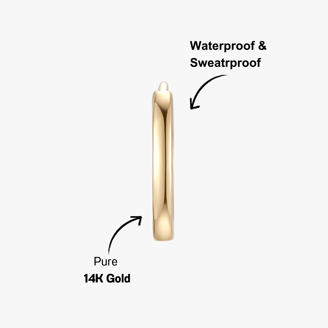 14K gold hoop earrings, classic and elegant design, perfect for adding a sophisticated touch to any outfit