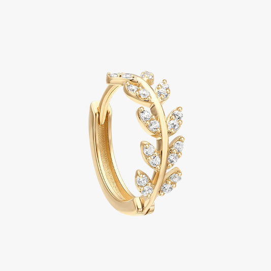 14K gold leaf hoop earring with zirconia