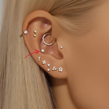 14K gold round zirconia stud earring
