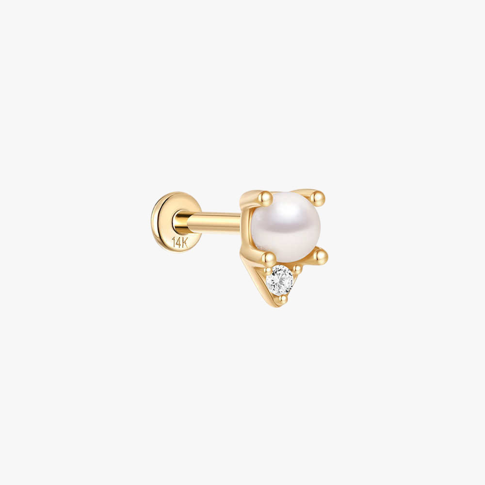 14K gold zirconia and pearl stud earring
