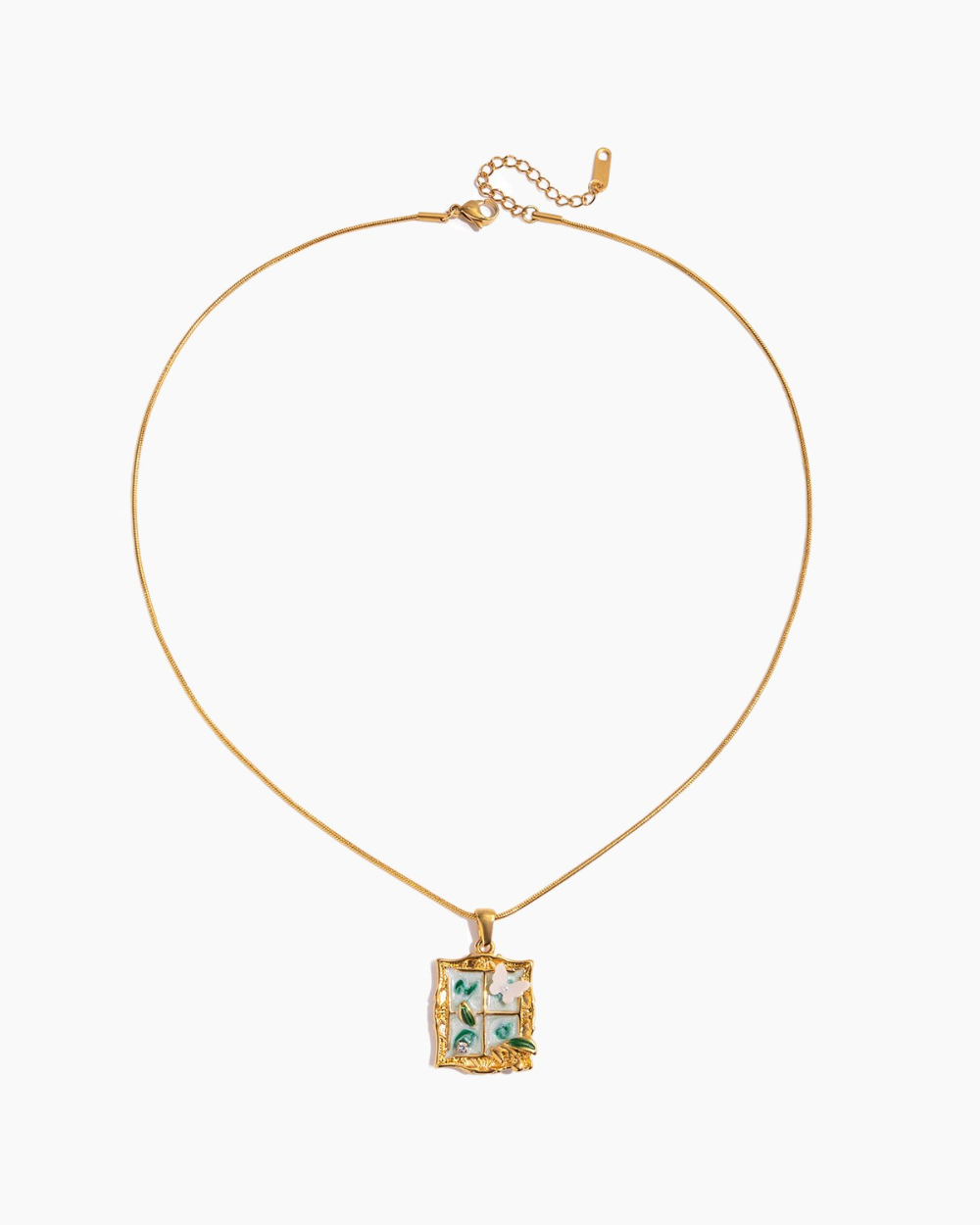 Vintage Enamel Frame Pendant Necklace
