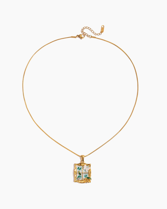 Vintage Enamel Frame Pendant Necklace