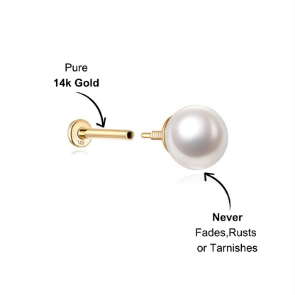 14k Gold Pearl Stud Earring - A side view showcasing its luxurious design and high-quality craftsmanship.