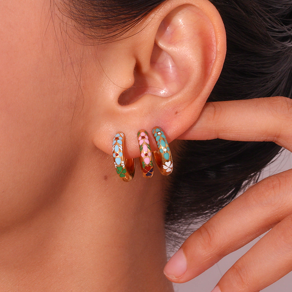 Enchanted Bloom Enamel Hoop Earrings