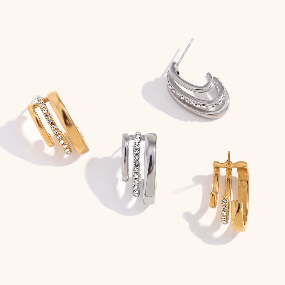 Luxe Dual Row Crystal Hoop Earrings